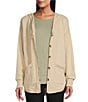 Color:Irish Cream Heather - Image 1 - Knit V-Neck Button Front Hooded Cardigan