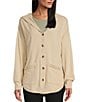 Color:Irish Cream Heather - Image 4 - Knit V-Neck Button Front Hooded Cardigan