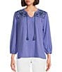 Color:Persian Jewel Purple - Image 1 - Knit V-Neck Long Sleeve Embroidered Top