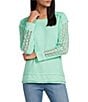 Westbound Lace Inset Long Sleeve Crew Neck Knit Top - Image 5