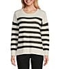 Color:Dark Cream Heather - Image 1 - Long Sleeve Crew Neck High-Low Hem Striped Sweater