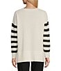 Color:Dark Cream Heather - Image 2 - Long Sleeve Crew Neck High-Low Hem Striped Sweater