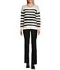 Color:Dark Cream Heather - Image 3 - Long Sleeve Crew Neck High-Low Hem Striped Sweater