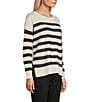 Color:Dark Cream Heather - Image 4 - Long Sleeve Crew Neck High-Low Hem Striped Sweater