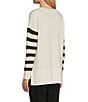Color:Dark Cream Heather - Image 5 - Long Sleeve Crew Neck High-Low Hem Striped Sweater