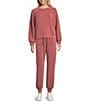 Westbound Long Sleeve Crew Neck Pleated Pullover, Color:Marsala - Image 3