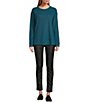 Color:Blue Coral - Image 3 - Long Sleeve Crew Neck Ribbed Trim Top