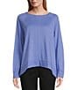 Color:Persian Jewel Purple - Image 1 - Long Sleeve Knit Crew Neck Ribbed Hem Pullover Top