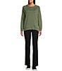 Color:Dusty Olive - Image 3 - Long Sleeve Knit Crew Neck Ribbed Hem Pullover Top