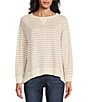 Color:Fossil ticking stripe - Image 1 - Long Sleeve Stripe Knit Pullover Top