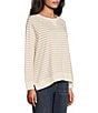 Color:Fossil ticking stripe - Image 3 - Long Sleeve Stripe Knit Pullover Top