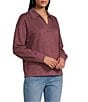 Westbound Long Sleeve V-Neck Collared Knit Top, Color:Burgundy - Image 1