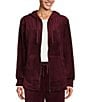 Color:Beet Red - Image 1 - Long Sleeve Zip Front Pocketed Velour Hoodie
