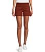 Color:Brandy Brown - Image 1 - Mid Rise Elastic Waist Relaxed Fit Flat Front Pocketed Pull-On Short