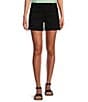 Color:Black - Image 1 - Mid Rise Elastic Waist Relaxed Fit Flat Front Pocketed Pull-On Short