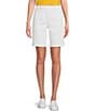 Color:White - Image 1 - Mid Rise Flat Front Pocketed Bermuda Short