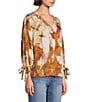 Westbound Mocha Autumn Blur 3/4 Tie Sleeve Top, Color:Mocha Autumn Blur - Image 3