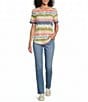Westbound Multi Textured Rainbow Print Short Sleeve Crew Neck Top - Image 3