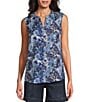 Color:Oversized Floral - Image 1 - Oversized Floral Print Woven Sleeveless Button Front Blouse