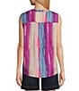 Color:Painted Floral - Image 2 - Painted Stripe Print Woven Sleeveless Button Front Blouse