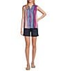 Color:Painted Floral - Image 3 - Painted Stripe Print Woven Sleeveless Button Front Blouse