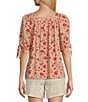 Color:Birch Paisley - Image 2 - Paisley Print Woven Square Neck 3/4 Tie Sleeve Peasant Top