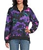 Westbound Petite Acai Brush Floral Long Sleeve Quarter Zip Pullover, Color:Acai Brush Floral - Image 1
