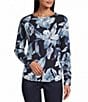 Westbound Petite Blue Tapestry Lilly Long Sleeve Crew Neck Knit Tee, Color:Blue Tapestry Lilly - Image 1