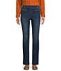 Westbound Petite High Rise Patch Pocket Straight Leg Pull-On Denim Pants, Color:Dark Blue - Image 1