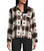 Westbound Petite Long Sleeve Y-Neck Button Front Top, Color:Mocha Plaid - Image 1
