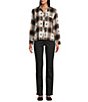 Westbound Petite Long Sleeve Y-Neck Button Front Top, Color:Mocha Plaid - Image 3