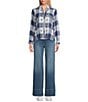 Westbound Petite Long Sleeve Y-Neck Button Front Top, Color:Twilight Plaid - Image 3