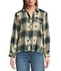 Westbound Petite Long Sleeve Y-Neck Button Front Top, Color:Forest Plaid - Image 1