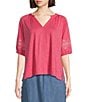 Color:Fruit Dove Pink - Image 1 - Petite Size 3/4 Puff Sleeve V-Neck Top