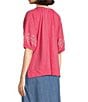 Color:Fruit Dove Pink - Image 4 - Petite Size 3/4 Puff Sleeve V-Neck Top