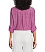 Westbound Petite Size 3/4 Roll-Tab Sleeve Point Collar Y-Neck Button Front Shirt, Color:Vivid Viola - Image 2