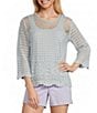 Westbound Petite Size 3/4 Sleeve Crochet Top - Image 1
