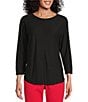 Color:Black - Image 1 - Petite Size 3/4 Sleeve Knit Crew Neck Top