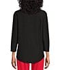 Color:Black - Image 2 - Petite Size 3/4 Sleeve Knit Crew Neck Top