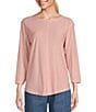 Color:Powder Pink - Image 1 - Petite Size 3/4 Sleeve Knit Crew Neck Top