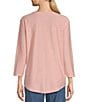 Color:Powder Pink - Image 2 - Petite Size 3/4 Sleeve Knit Crew Neck Top