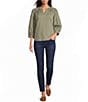 Westbound Petite Size 3/4 Sleeve V-Neck Woven Top - Image 4