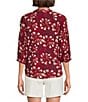 Westbound Petite Size Abstract Elbow Puff Sleeve Partial Button Front Top, Color:Persian Red Abstract - Image 2