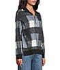Westbound Petite Size Black White Textured Buffalo Long Sleeve Quarter Zip Pullover - Image 3