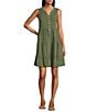 Westbound Petite Size Button Front Henley Neckline Sleeveless Tiered A-Line Dress, Color:Dusty Olive - Image 1