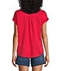 Color:Tomato Puree - Image 2 - Petite Size Camp Short Sleeve Point Collar Button Front Shirt