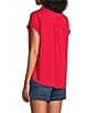 Color:Tomato Puree - Image 4 - Petite Size Camp Short Sleeve Point Collar Button Front Shirt