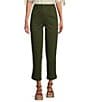 Color:Olive Grove - Image 1 - Petite Size CHINO Crop High Rise Slim Straight Leg Pants