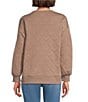 Westbound Petite Size Crew Neck Button Detail Long Sleeve Quilted Pullover, Color:Fossil - Image 2