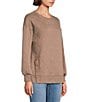Westbound Petite Size Crew Neck Button Detail Long Sleeve Quilted Pullover, Color:Fossil - Image 3